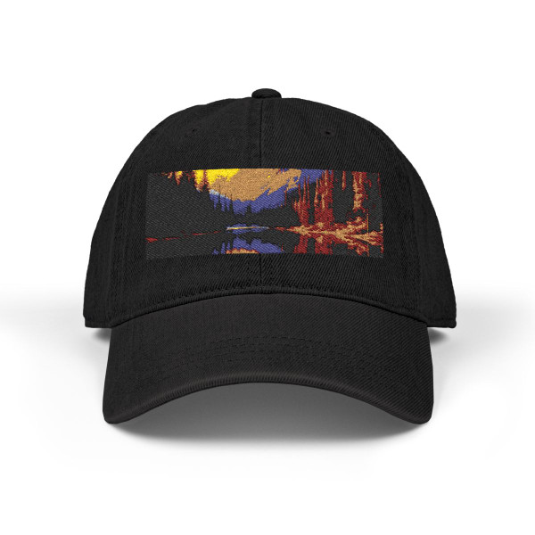 Serene Lake Reflection - Denim Hat (Embroidery)