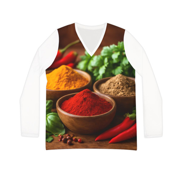 Savory Spice Symphony - Women's Long Sleeve V-neck Shirt (AOP)