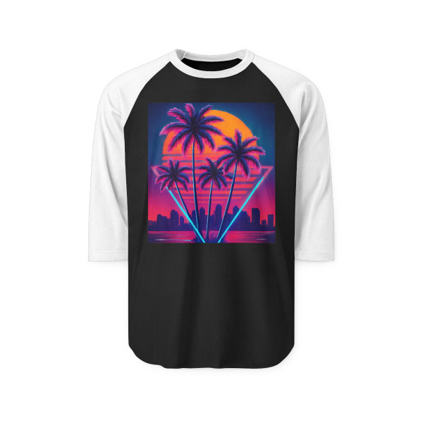 Neon Miami Nights - Unisex Three-Quarter Sleeve Raglan Shirt