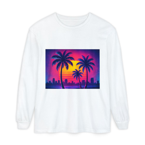 Neon Miami Nights - Unisex Garment-dyed Long Sleeve T-Shirt