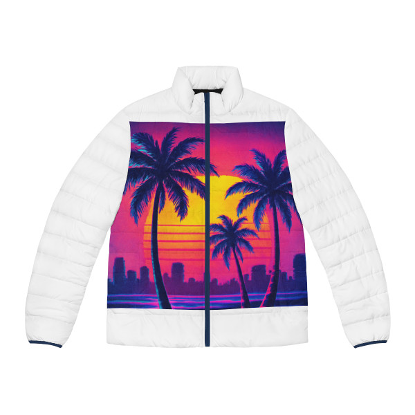 Neon Miami Nights - Men's Puffer Jacket (AOP)