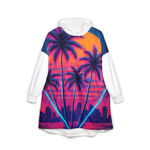 Neon Miami Nights - Unisex Hooded Blanket