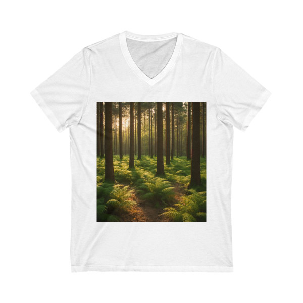 Whispering Forest Pines - Unisex Jersey Short Sleeve V-Neck Tee Whispering Forest Pines - Unisex Jersey Short Sleeve V-Neck Tee