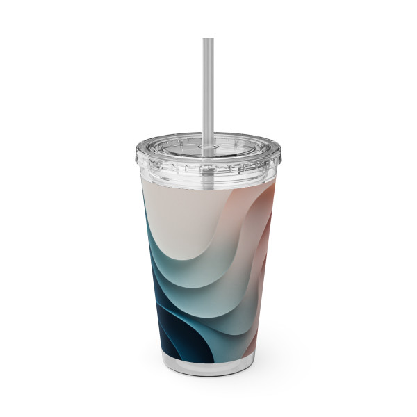 Fluid Harmony Waves - Sunsplash Tumbler with Straw, 16oz