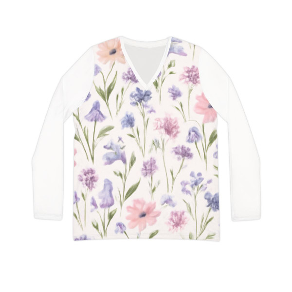 Charming Meadow Bliss - Women's Long Sleeve V-neck Shirt (AOP)