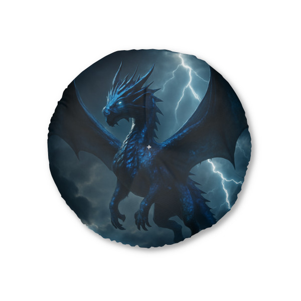 Celestial Storm Dragon - Tufted Floor Pillow, Round