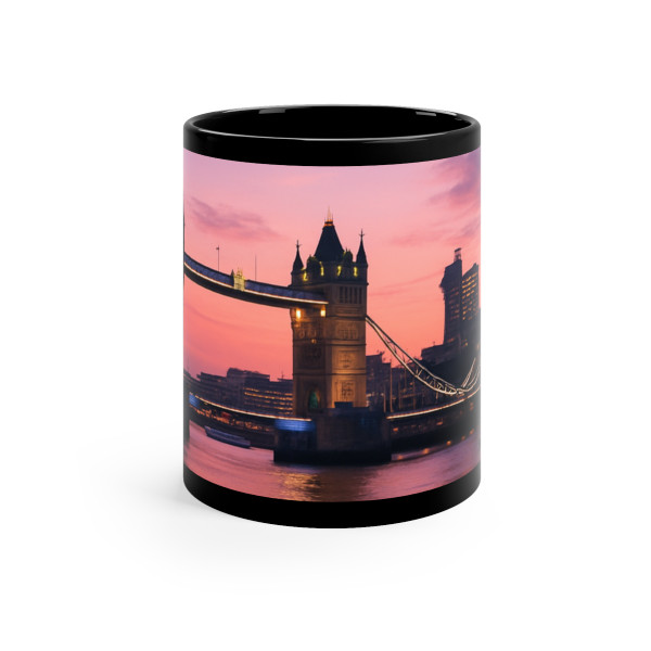 London Twilight Reflections - Black Coffee Mug, 11oz