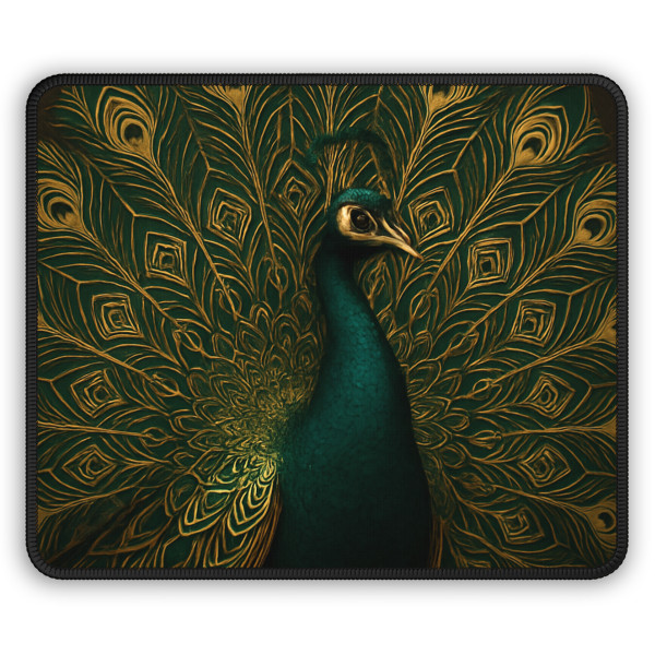 Gilded Peacock Elegance - Gaming Mouse Pad