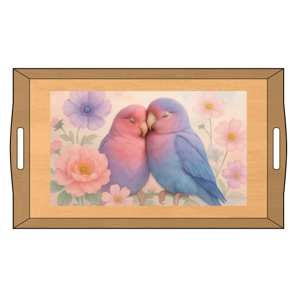 Whimsical Love Birds - Bamboo Serving Tray (Engraving)
