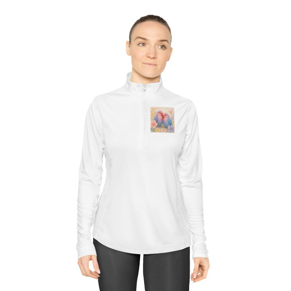 Whimsical Love Birds - Ladies Quarter-Zip Pullover Whimsical Love Birds - Ladies Quarter-Zip Pullover