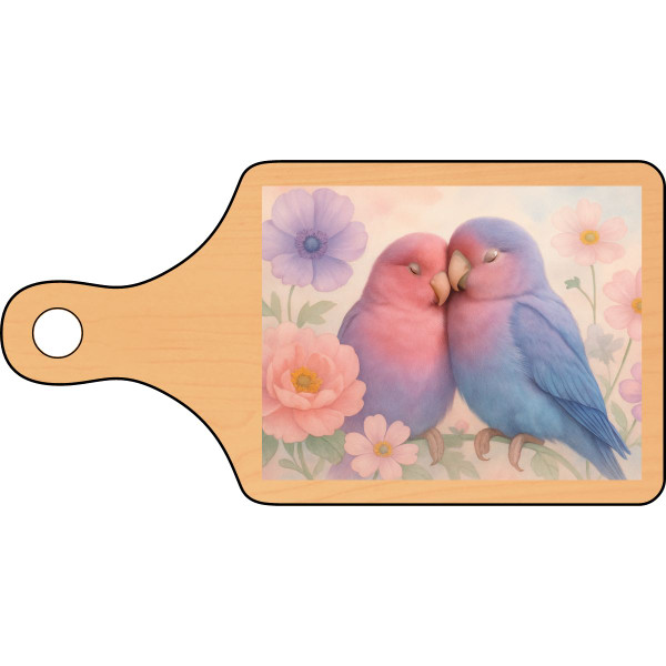 Whimsical Love Birds - Wooden Cutting Board (Engraving)