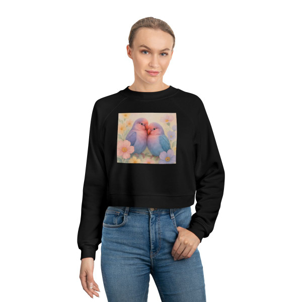 Whimsical Love Birds - Women's Cropped Fleece Pullover