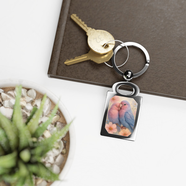 Whimsical Love Birds - Rectangle Photo Keyring