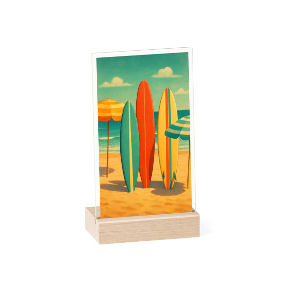 Retro Beach Getaway - Acrylic Sign with Wooden Stand