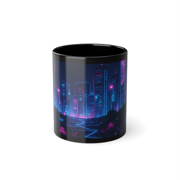 Neon Dreamscape - Black Coffee Cup, 11oz