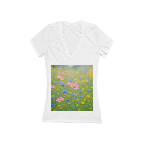 Whimsical Wildflowers - Women's Jersey Short Sleeve Deep V-Neck Tee