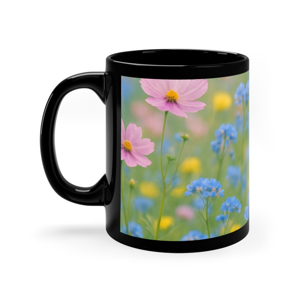 Whimsical Wildflowers - Black Coffee Mug, 11oz