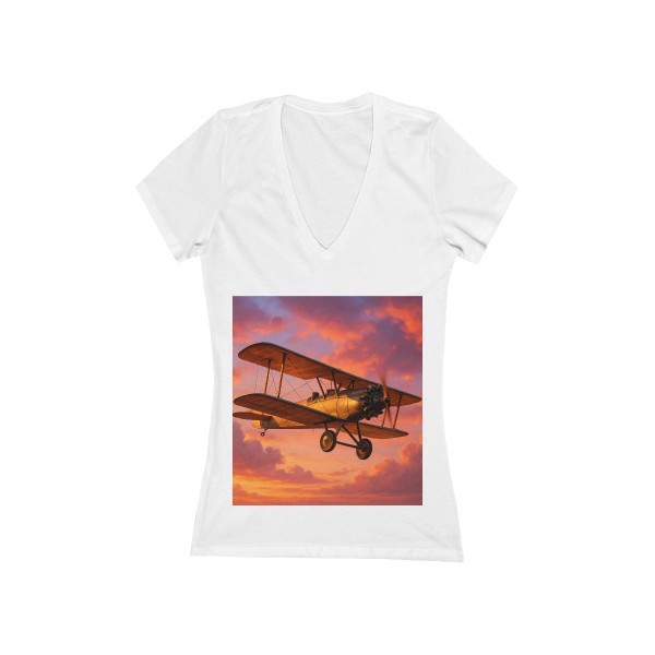 Vintage Flight Elegance - Women's Jersey Short Sleeve Deep V-Neck Tee
