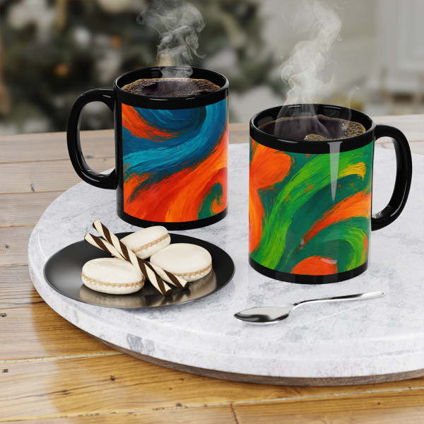 Whimsical Brushstrokes - Black Coffee Mug, 11oz