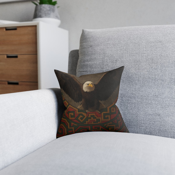 Eagle Warrior Spirit - Square Pillow - Pink Back
