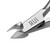 Close-up of the cutting jaws and logo of the Rui Smiths chrome-plated carbon steel cuticle nipper. Ultra-sharp and durable.