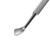 Close-up of one end of the Rui Smiths professional hypoallergenic stainless steel double-ended cuticle pusher 102. Spoon-like or paddle-like end. Used in nail salons and at home.