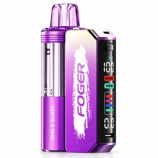 FOGER Switch Pro 30K OMG B-Burst disposable vape kit, 30000 puff FOGER vape with rechargeable battery, digital display, BOOST and NORM modes, clear tank and adjustable airflow