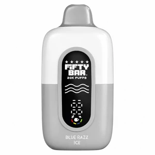 Blue Razz Ice Fifty Bar Texas Edition disposable vape device, 20,000 puffs, 5% nicotine