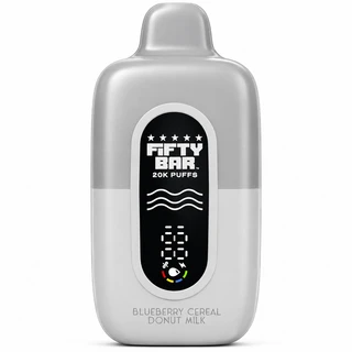 Blueberry Cereal Donut Milk Fifty Bar Silver Series disposable vape device, 20,000 puffs, 2% (20mg) nicotine