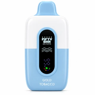 Gold Tobacco Fifty Bar Nixodine in the original blue device colorway, 20,000 puffs, tobacco-free 6-methyl nicotine