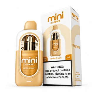 Vanilla Cream Fifty Bar mini shown with its retail box, 5% nicotine