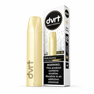 White Gummy Fifty Bar dvrt shown with its retail box, 5% nicotine
