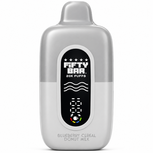 Blueberry Cereal Donut Milk Fifty Bar Silver Series disposable vape device, 20,000 puffs, 2% (20mg) nicotine