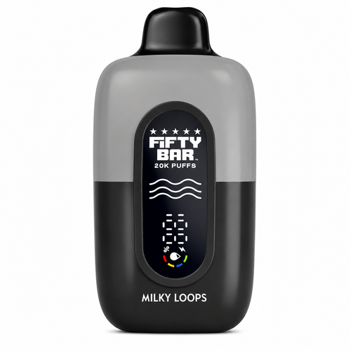 Milky Loops Fifty Bar Black Series disposable vape device, 20,000 puffs, 5% nicotine