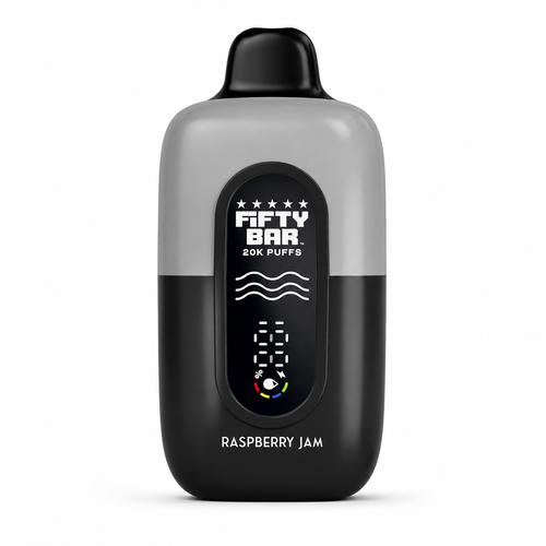 Raspberry Jam Fifty Bar Black Series disposable vape device, 20,000 puffs, 5% nicotine