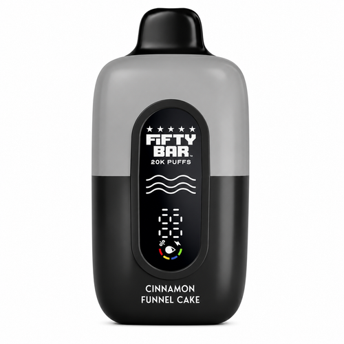 Cinnamon Funnel Cake Fifty Bar Black Series disposable vape device, 20,000 puffs, 5% nicotine