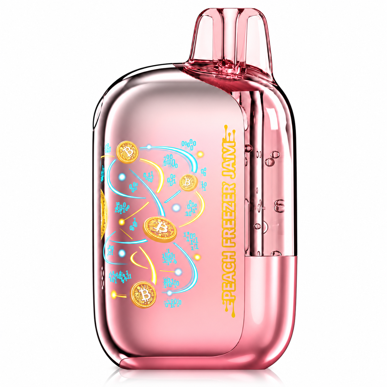 Peach freezer jam, peach foger bit 35k device, with bitcoin animation.