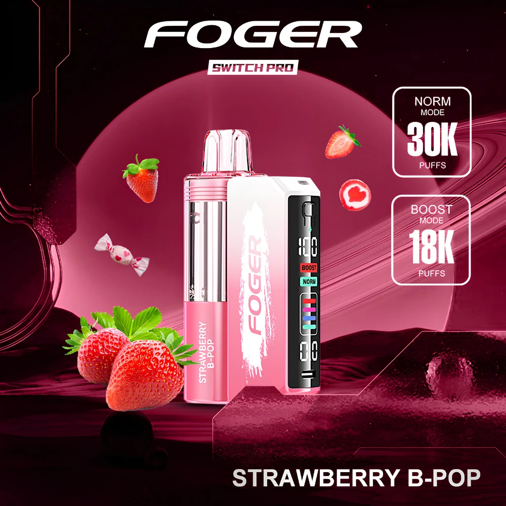 Strawberry B-Burst Foger Switch Pro Kit product cover image showing 30,000 puffs and 5% (50mg) nicotine
