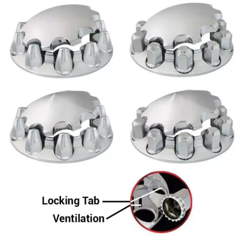 Chrome Plastic Hex Abs Front Axle Cover Set With Locking Tabs & Cone Hub Cap-Grand General-40183