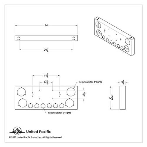 SS Rear Center Panel w/ Four 23 LED 4" Lights & Six 9 LED 2" Mirage Lights & Visors - Red LED/Red Lens-United Pacific-34498