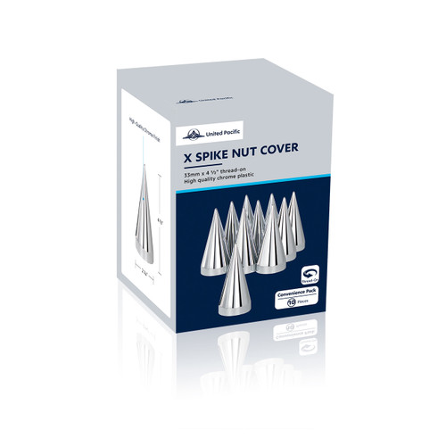 33mm x 4-1/2" Chrome Plastic X Spike Nut Cover - Thread-On (60 Pack)
