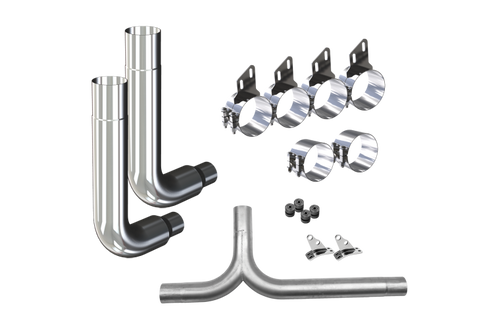 6" 7" 8"  Exhaust Kit for Peterbilt with Reduced Picket Elbows, Clamps, and Y Pipe