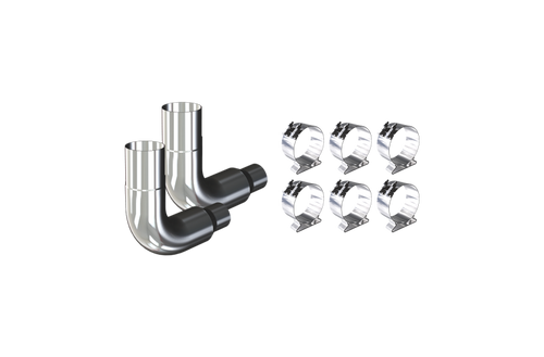 6" 7" 8" Exhaust Kit for Freightliner with 90 Degree Reduced Elbows, and Clamps