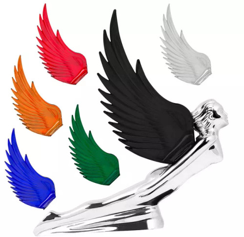 Chrome Flying Goddess Hood Ornament With Windrider Illuminated Wings