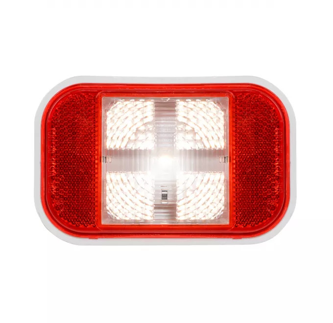 Rectangular Single High Power LED Sealed Light - White LED/Clear & Red Reflector Lens-Grand General-75952