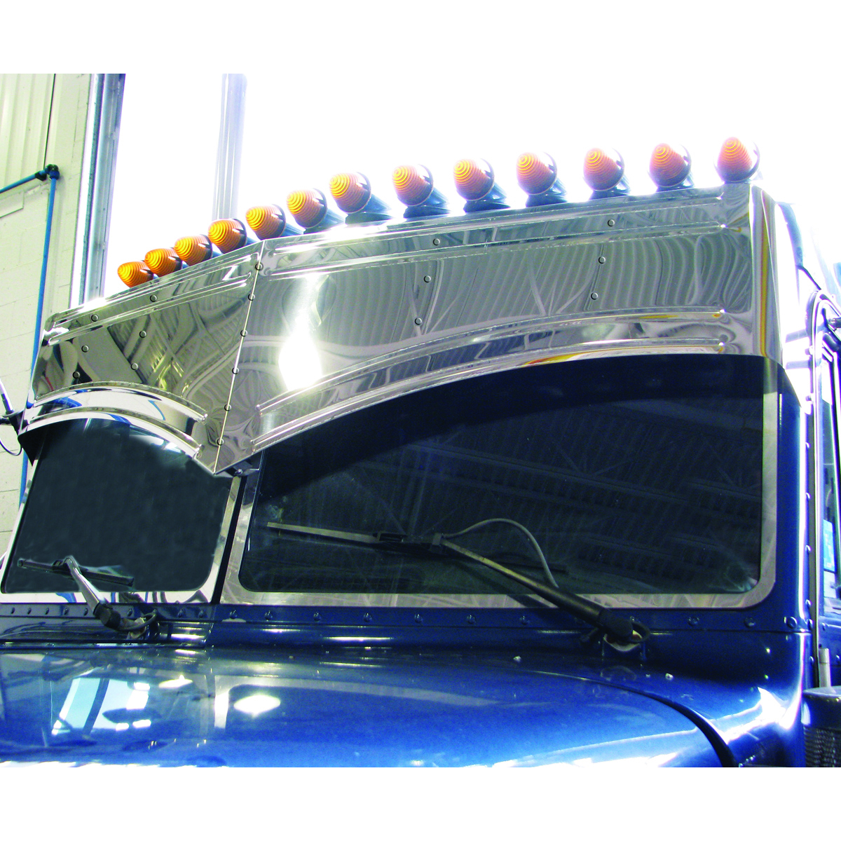 15 1/2" Stainless Steel "Batman" Style Peterbilt 4 Bead Visor (1 Piece)-Trux-TSUN-P7