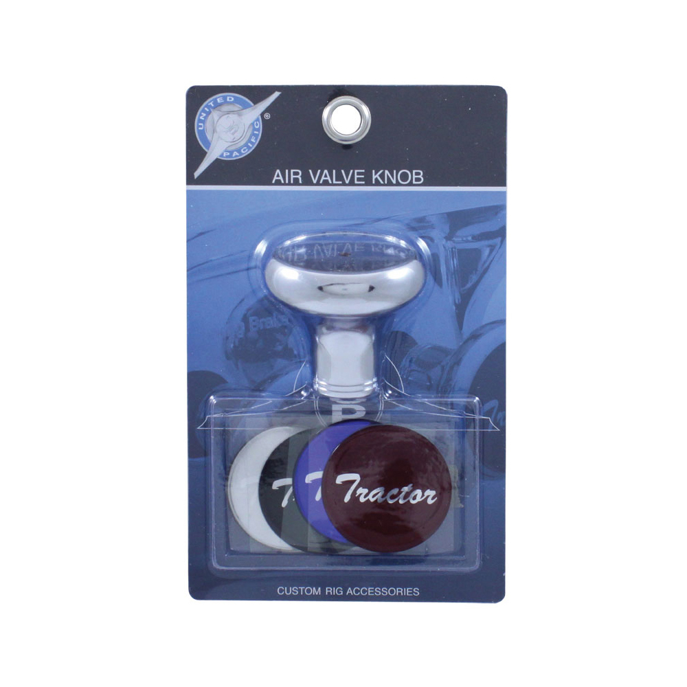 "Tractor" Chrome Deluxe Aluminum Screw-On Air Valve Knob W/ Multi Color Glossy Sticker-United Pacific-22989