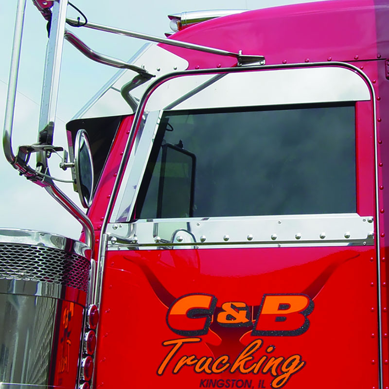 5 Inch - Polished Stainless Steel - Door Mounted Mirrors - 1973-2004 - Peterbilt Chopped Top of Door Trims
