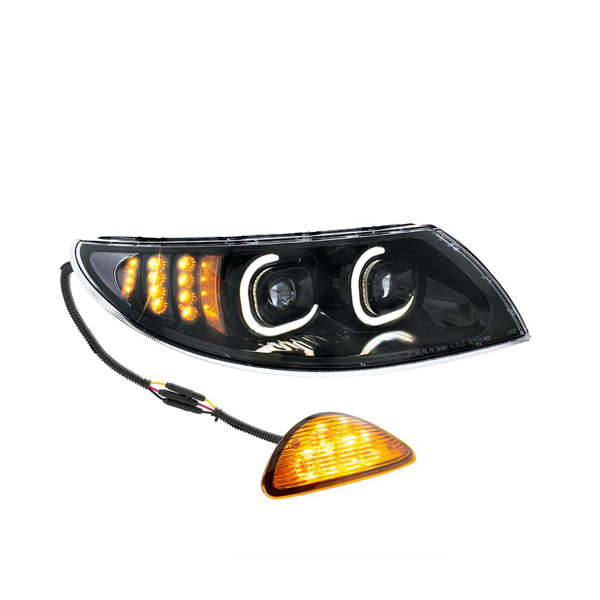LED Projector Headlight With Rear Facing Turn Signal For International Durastar 2002-2018 - Black Passenger