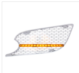Chrome Air Intake Grille With LED Light For 2012-2021 Peterbilt 579 - Amber LED/Amber Lens Chrome Air Intake Grille With LED Light For 2012-2021 Peterbilt 579 - Amber LED/Amber Lens
